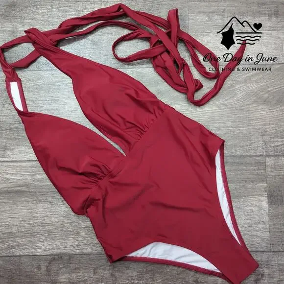 Cupshe Tie Wrap V Neck One Piece Swimsuit Size S - Picture 3 of 6